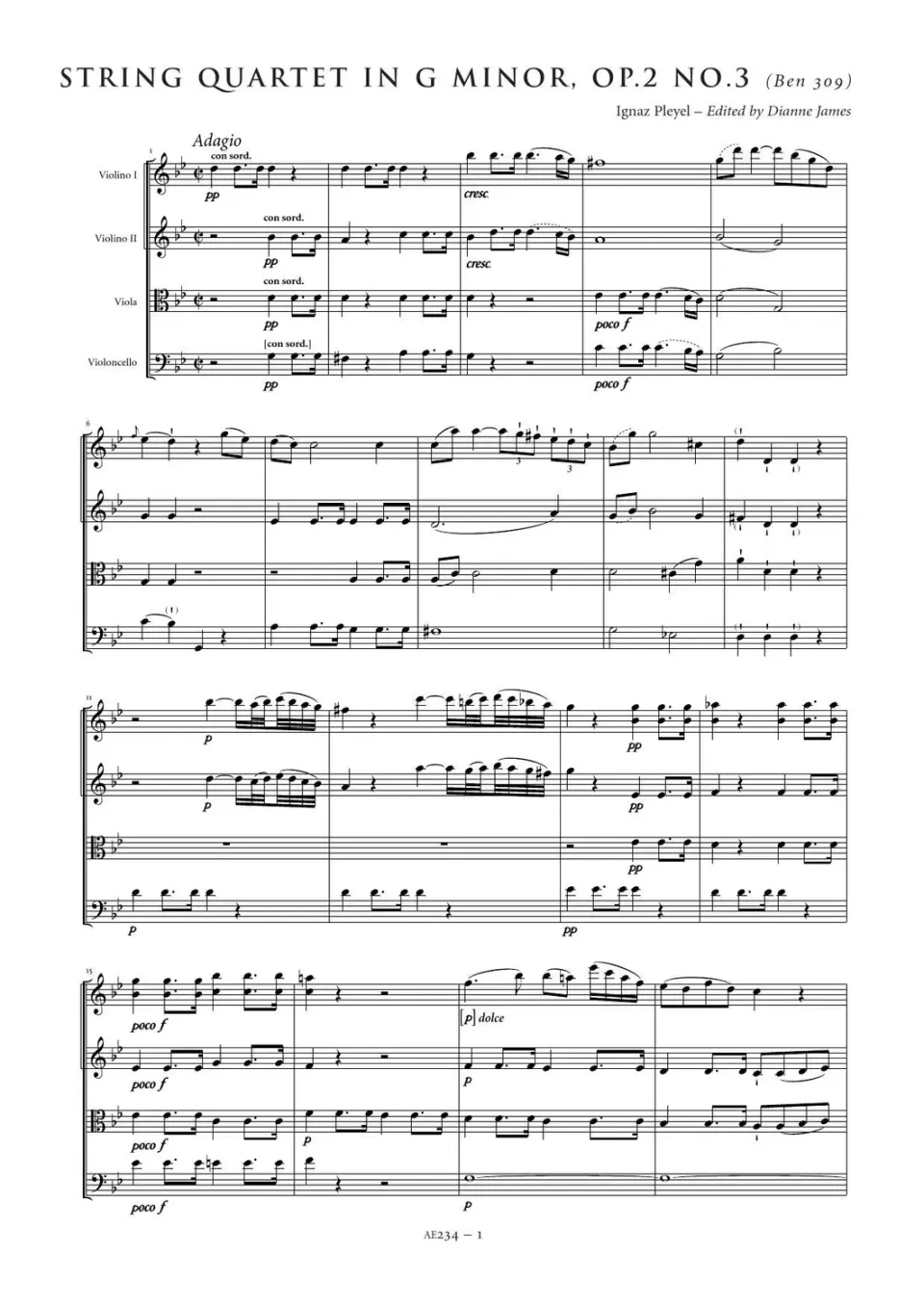 Artaria Pleyel Streichquartett g-Moll op. 2 Nr. 3 Noten