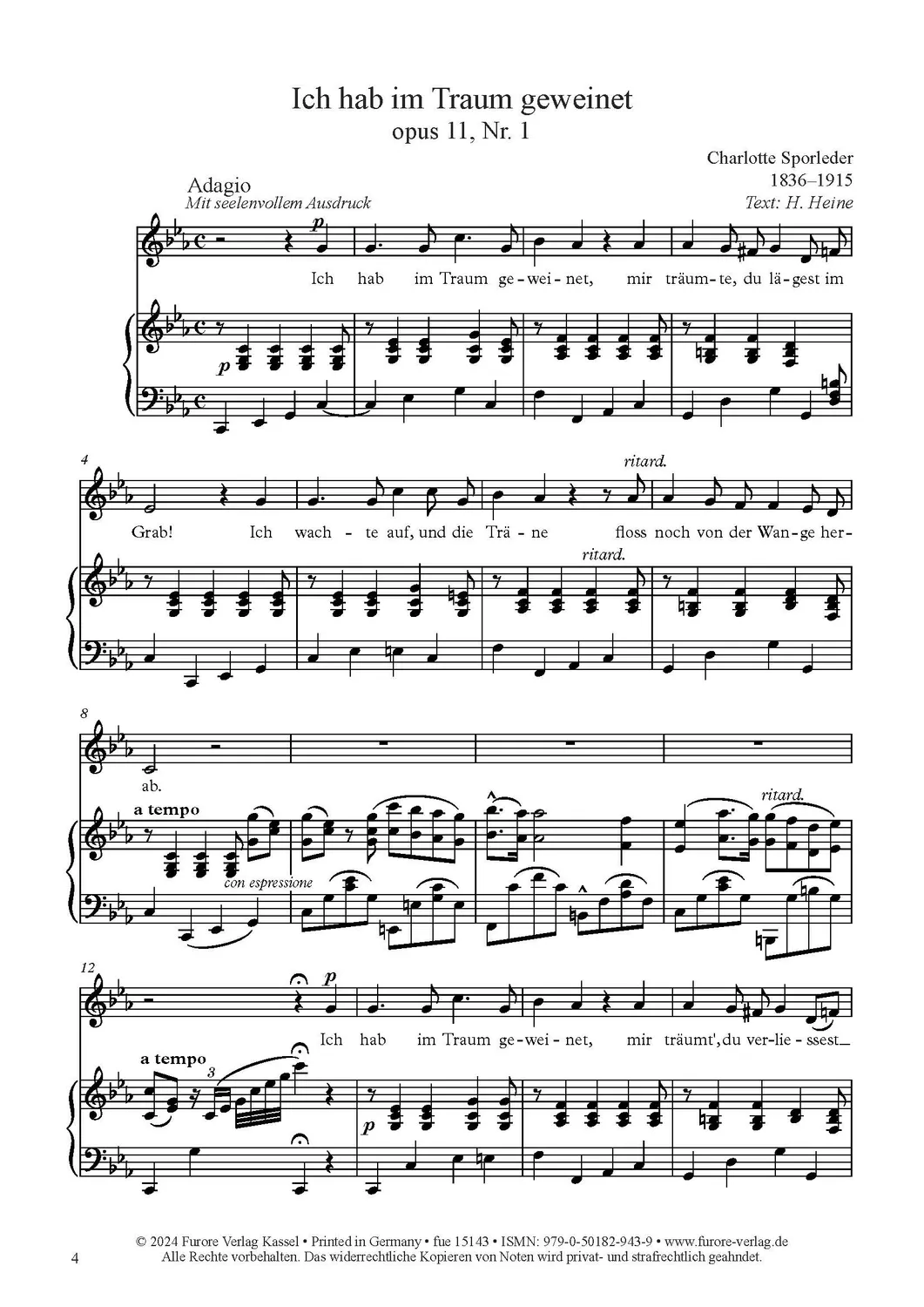 Furore Edition Ballad and Songs op.1 11 Gesang Klavier