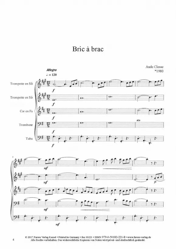 Furore Edition Bric à brac Blechbläserquintett Partitur
