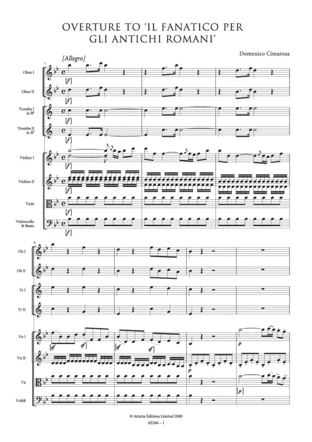 Artaria AE266 Cimarosa Ouvertüre Fanatico Noten