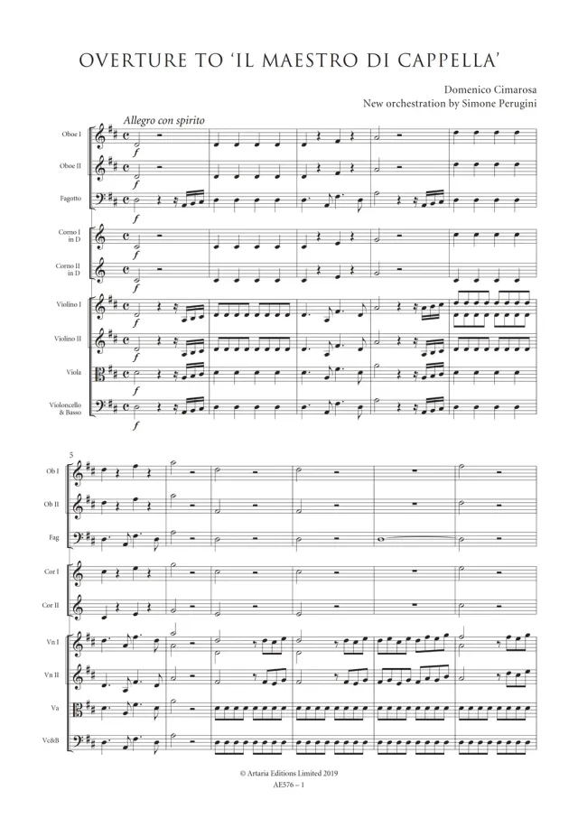 Artaria Overture to Il maestro di cappella AE576 Ouvertüre