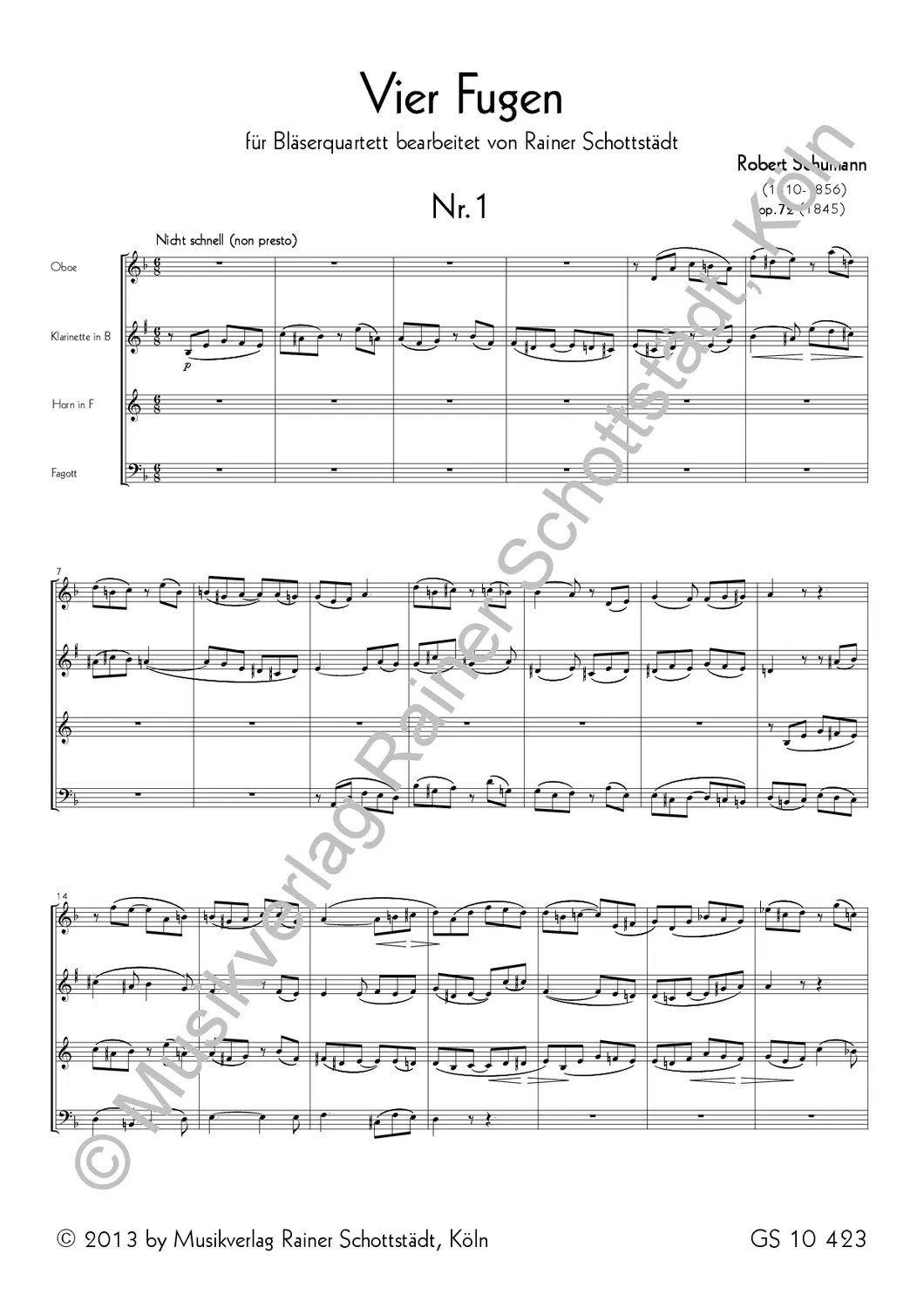 Musikverlag Rainer Schottstädt 4 Fugen op. 72 Noten Bläserquartett