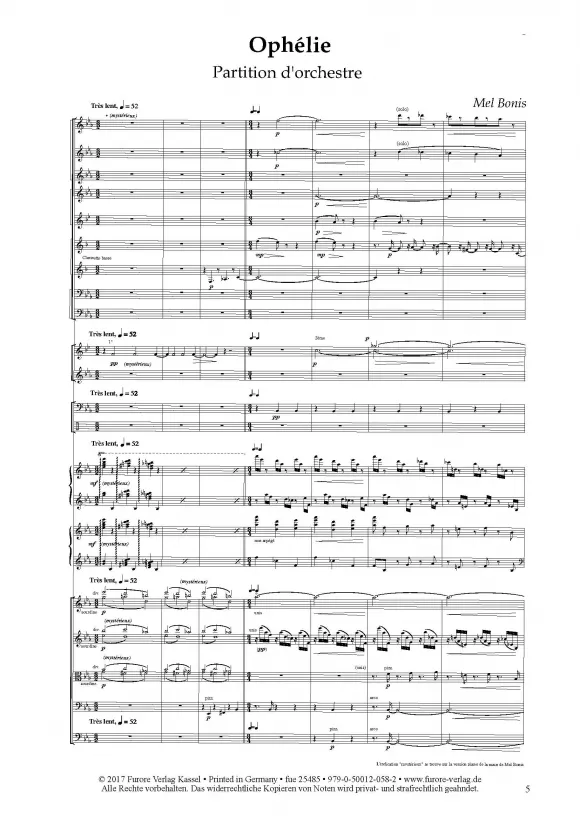 Furore Edition Ophélie op. 165/2 Partitur für Orchester Leihmaterial