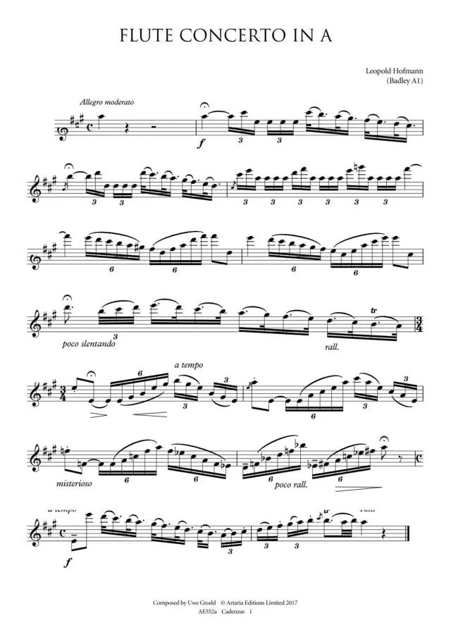 Artaria Hofmann Flötenkonzert A-Dur AE552a Kadenzen Noten PDF