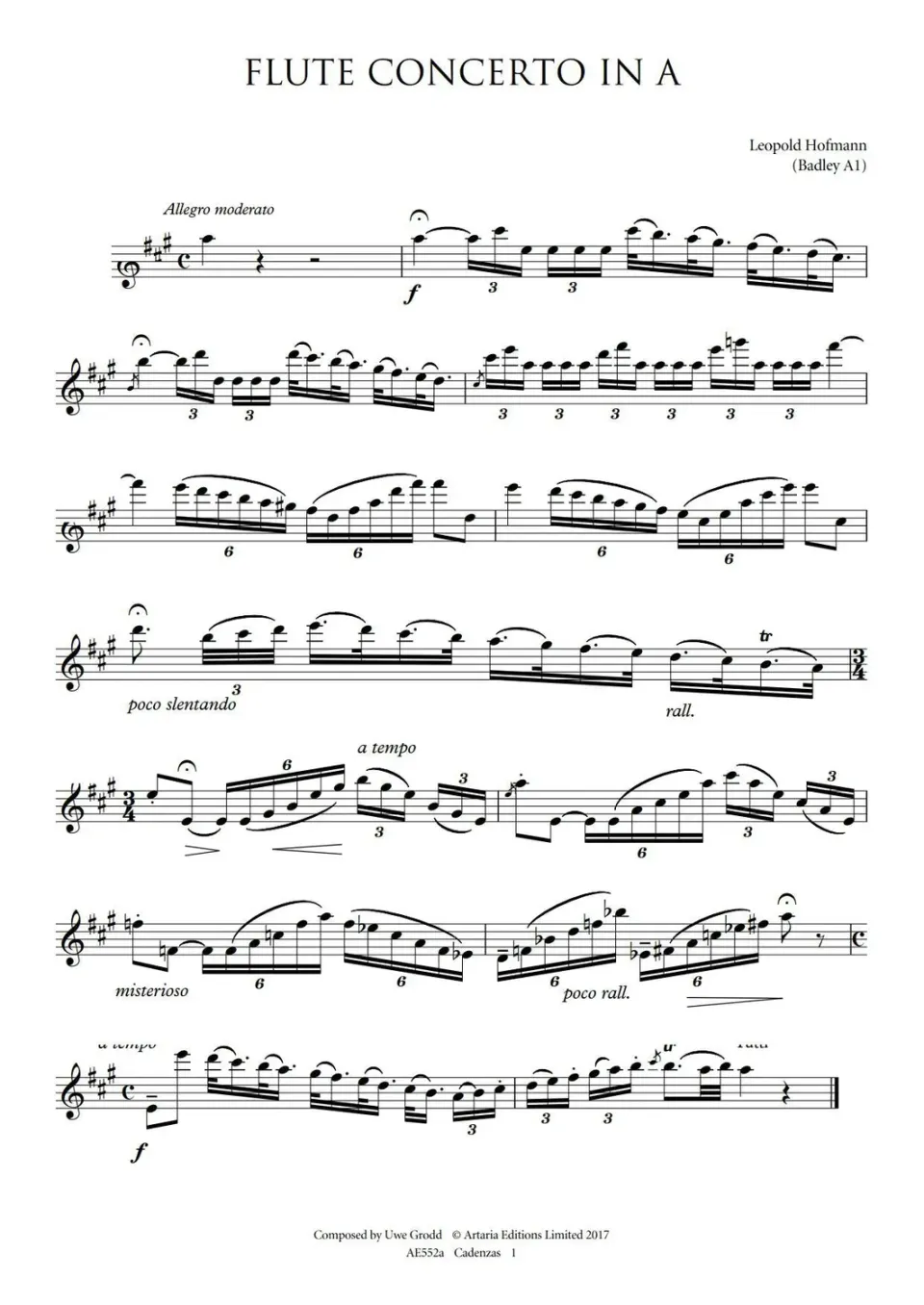 Artaria Hofmann Flötenkonzert A-Dur AE552a Kadenzen Noten PDF