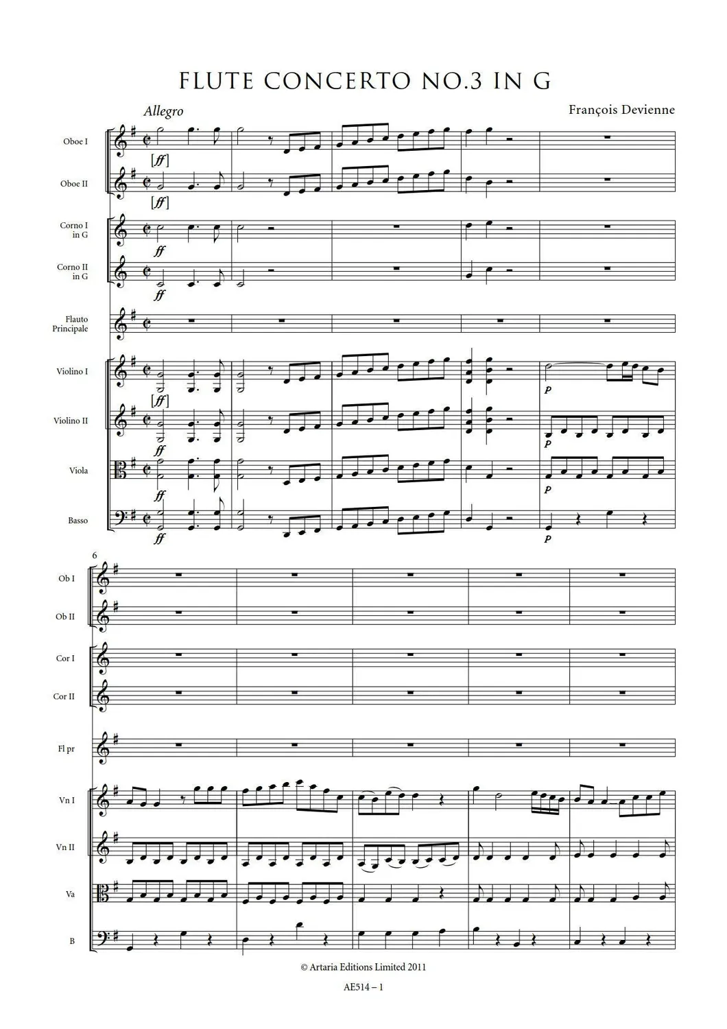 Artaria Devienne Flötenkonzerte Nr. 1–12 Noten