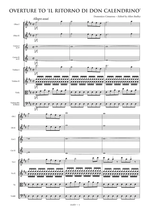 Artaria AE267 Cimarosa Overture to 'Il ritorno di Don Calendrino' Partitur