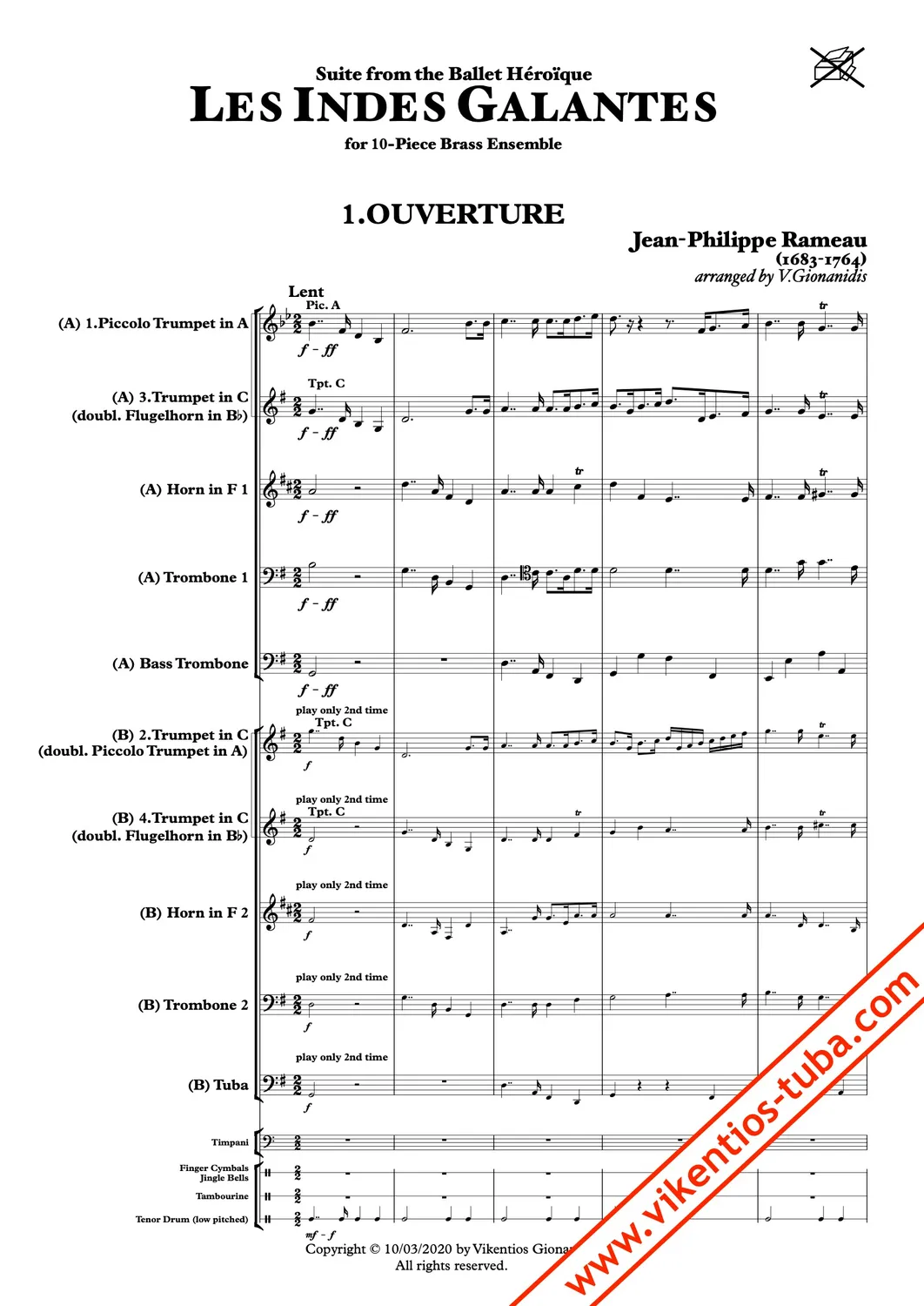 Vikentios Gionanidis Rameau Indes Galantes Noten Blechbläser