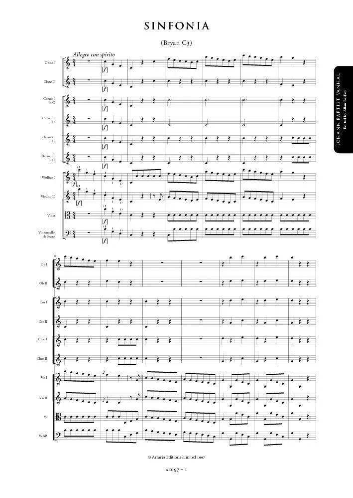Artaria Wanhal Bryan C3 Sinfonie C-Dur AE097 Partitur Orchester