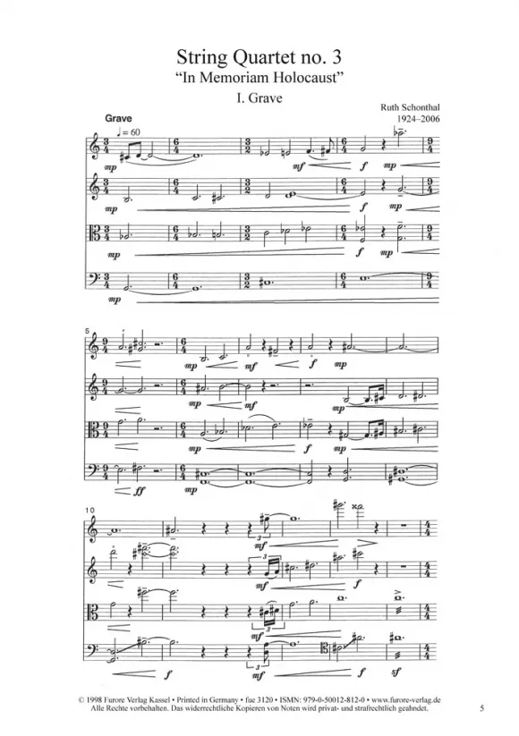 Furore Edition String Quartet No. 3 Streichquartett Noten Partitur