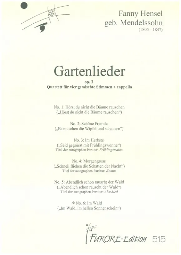 Furore Edition Gartenlieder op. 3 Chornoten a cappella Partitur