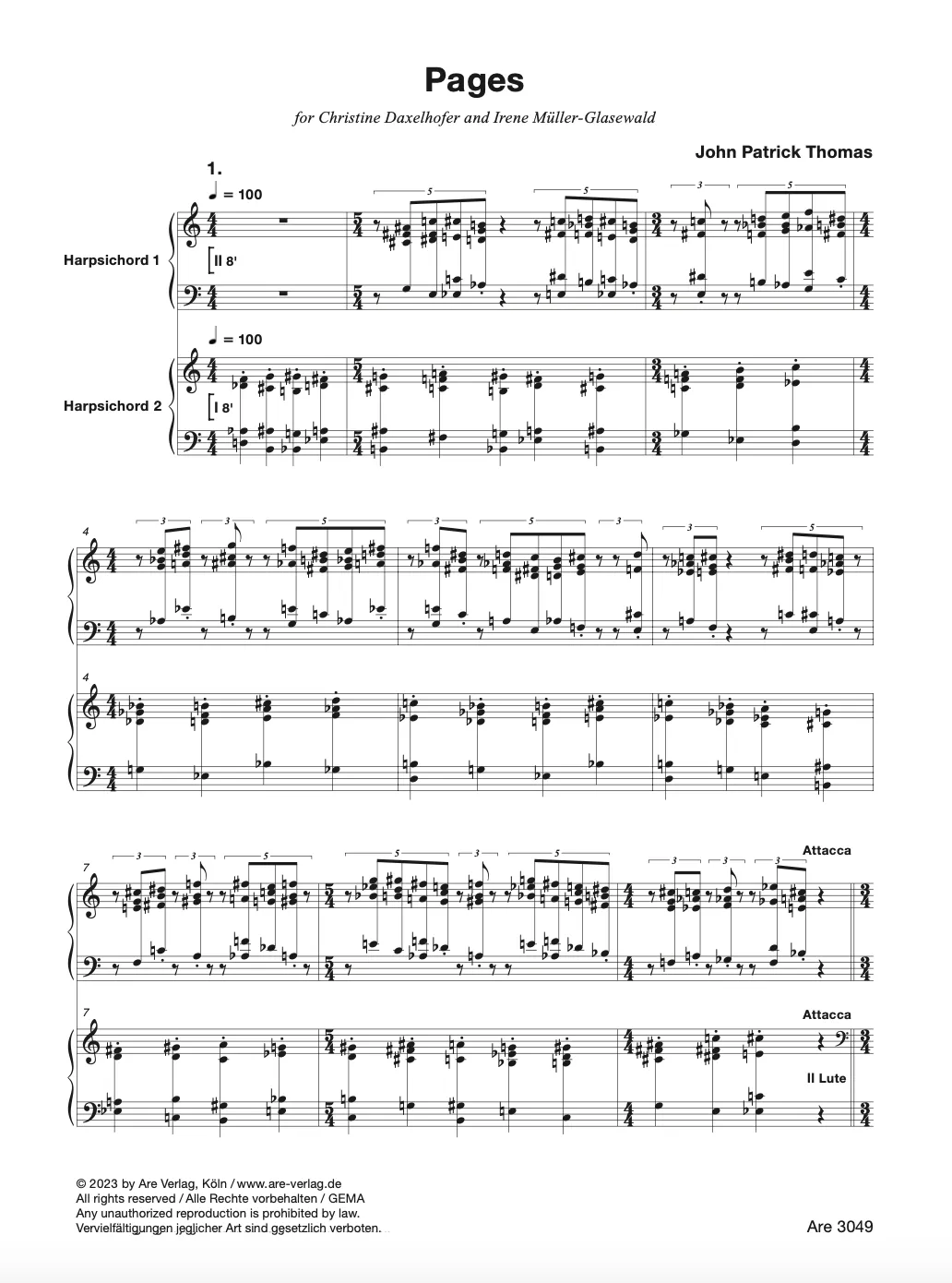 Are Musik Verlag Pages Musik für zwei Cembali und vierhändig