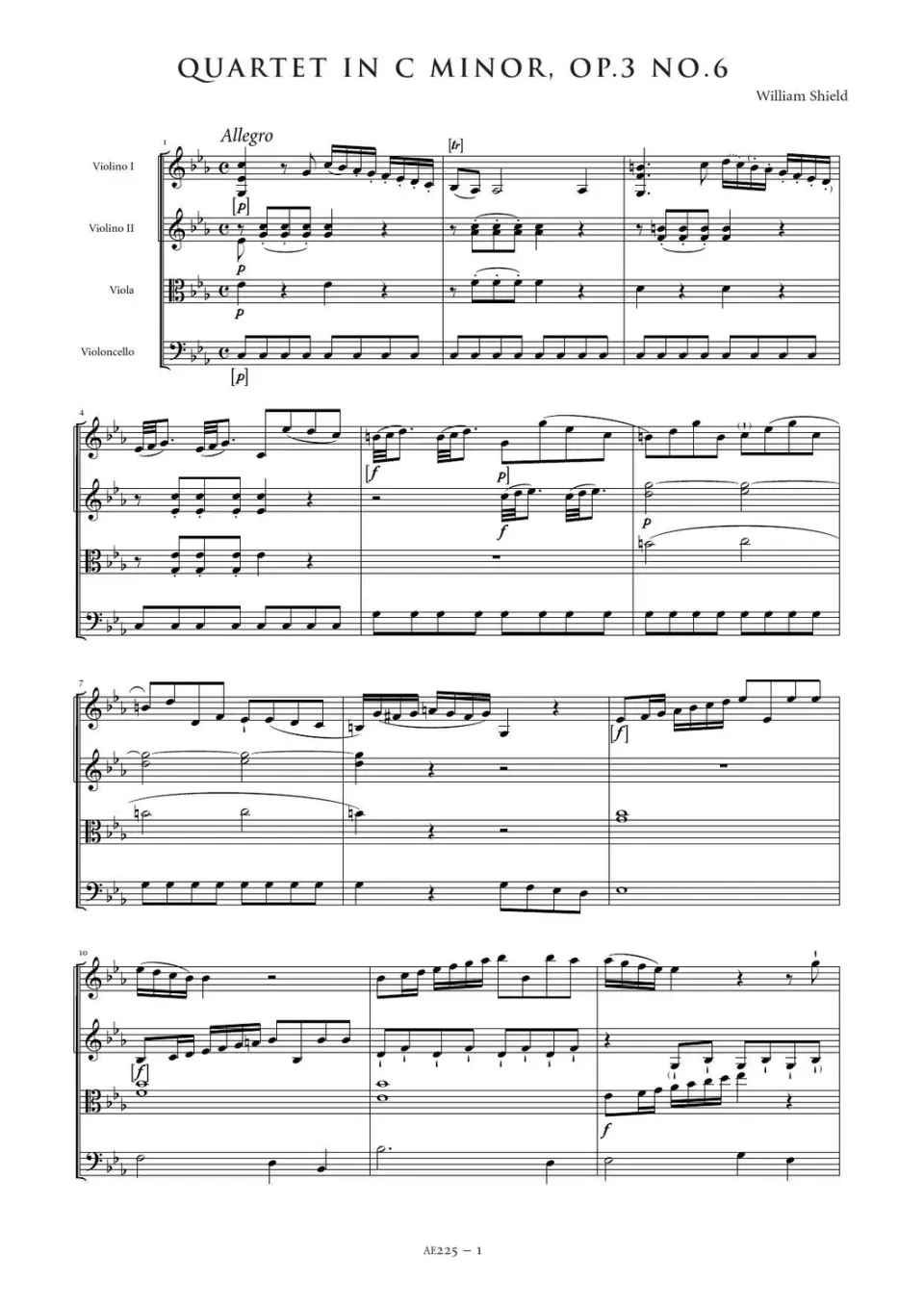 Artaria Shield String Quartet in C minor, Op. 3, No. 6 Streichquartett