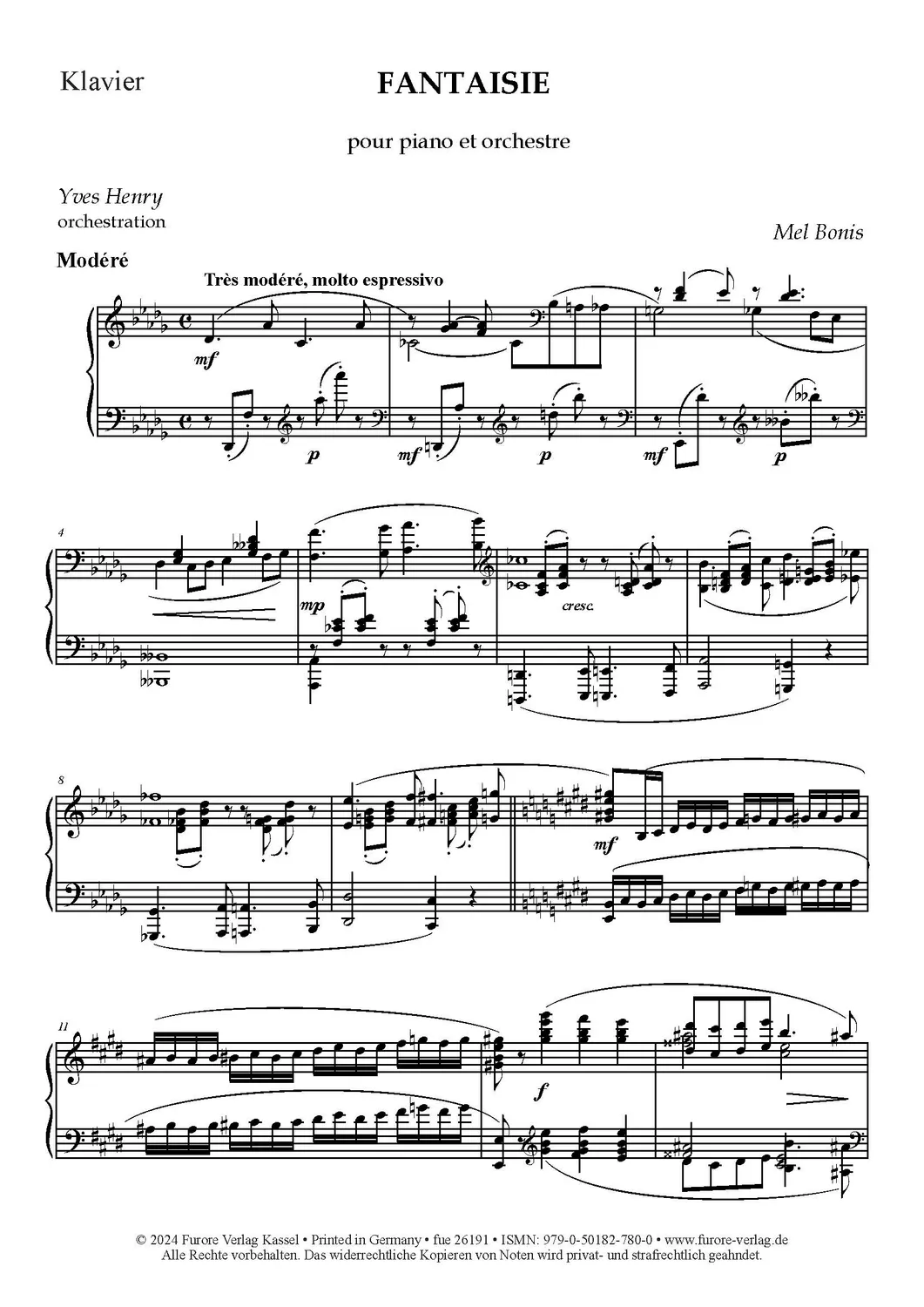 Furore Edition Fantaisie für Klavier und Orchester Klavierstimme