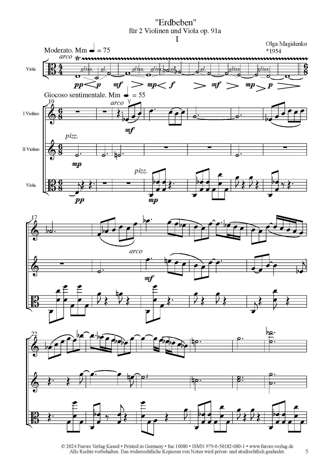 Furore Edition Earthquake Hephaestus Streichtrio Noten op. 91a