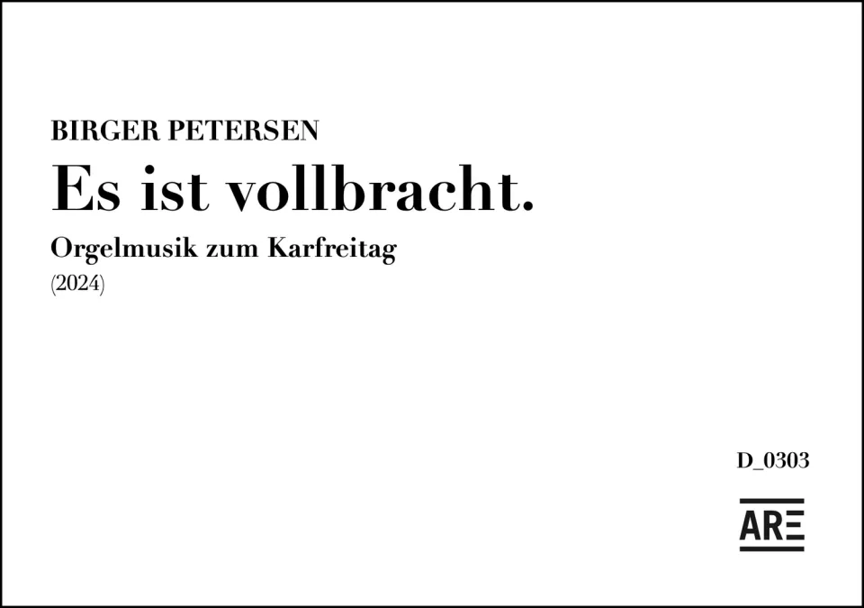 Are Musik Verlag Petersen Es ist vollbracht Orgelnoten Karfreitag