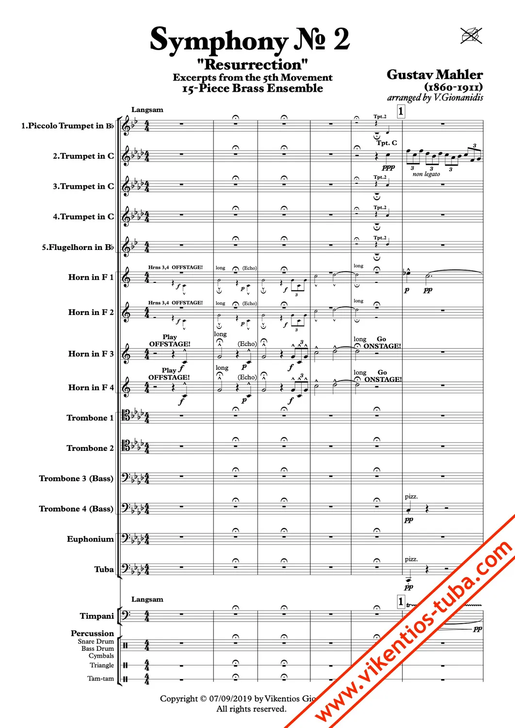 Vikentios Gionanidis Mahler Sinfonie Nr. 2 Noten Blechbläser 15er