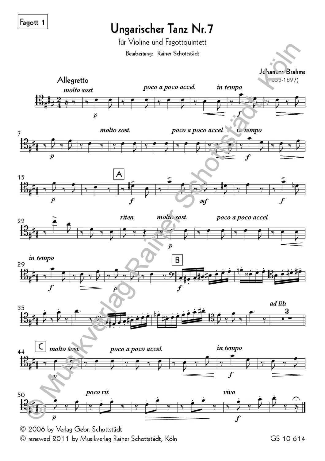 Musikverlag Rainer Schottstädt Ungarische Tänze 7 und 8 Noten Ensemble