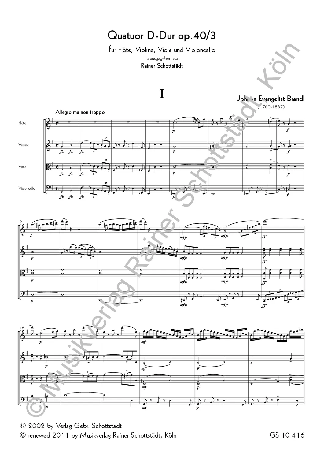 Musikverlag Rainer Schottstädt Quatuor G-dur op.40/3 Quartett