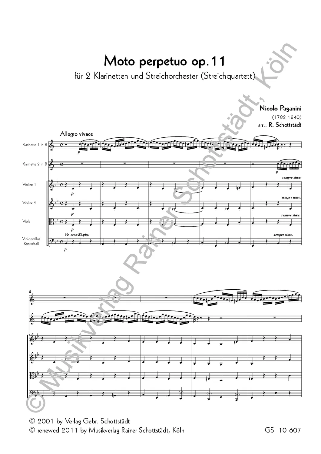Musikverlag Rainer Schottstädt Moto Perpetuo op.11 Streicherstimme Noten