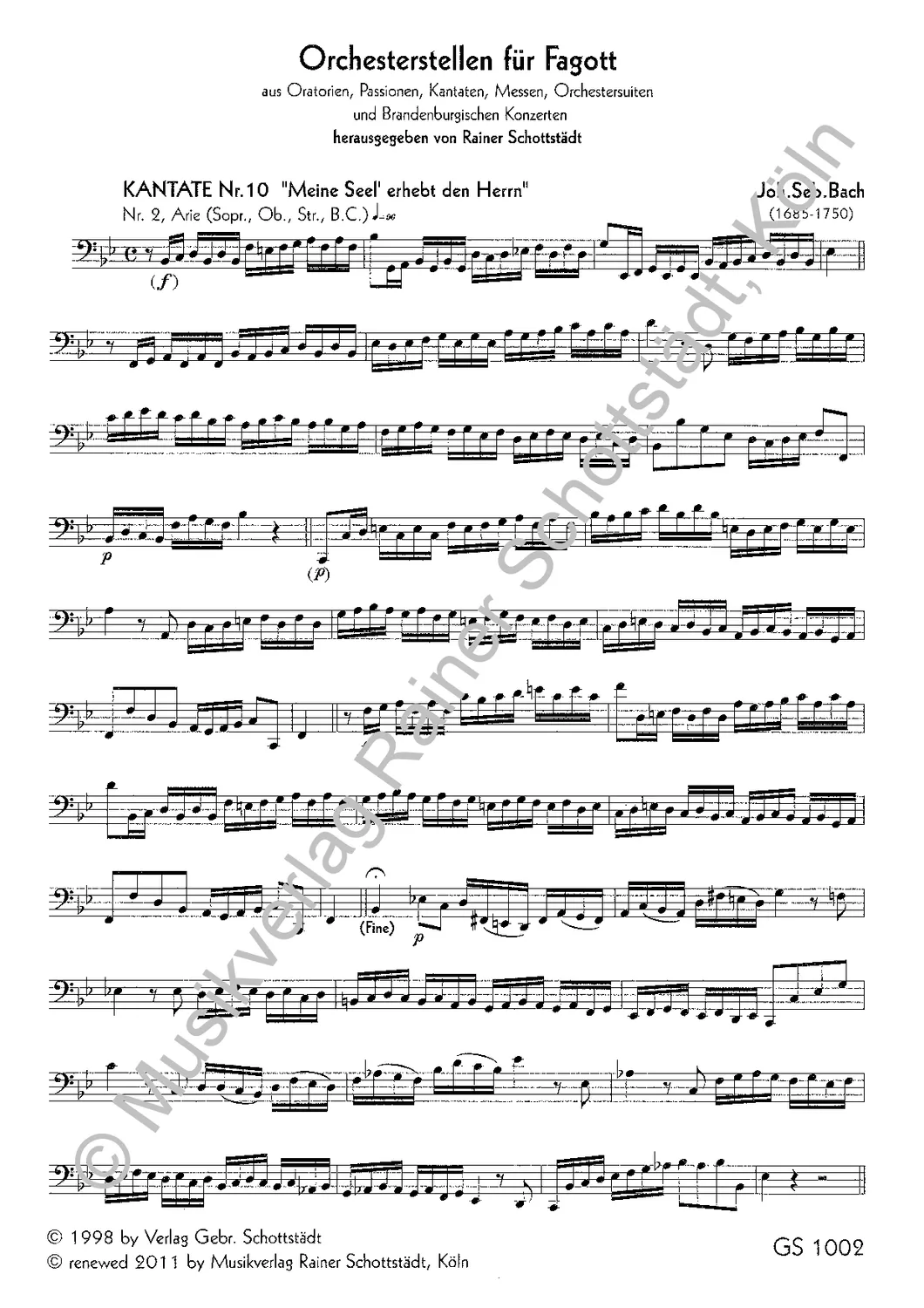 Musikverlag Rainer Schottstädt Bachstudien Fagott Noten solo