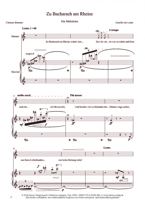Furore Edition Lorelei gestrandet Noten hohe Stimme Klavier