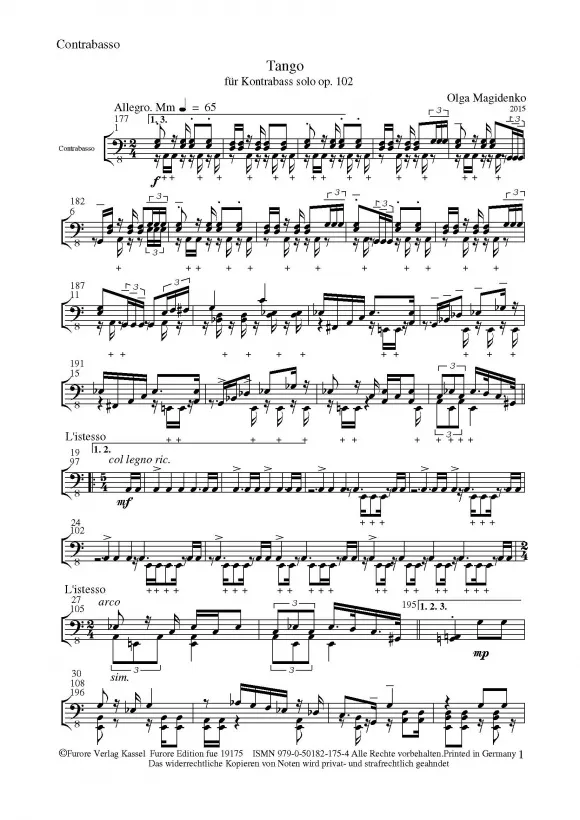 Furore Edition Tango, Wellen Tango und Spagnolo für Kontrabass solo Noten