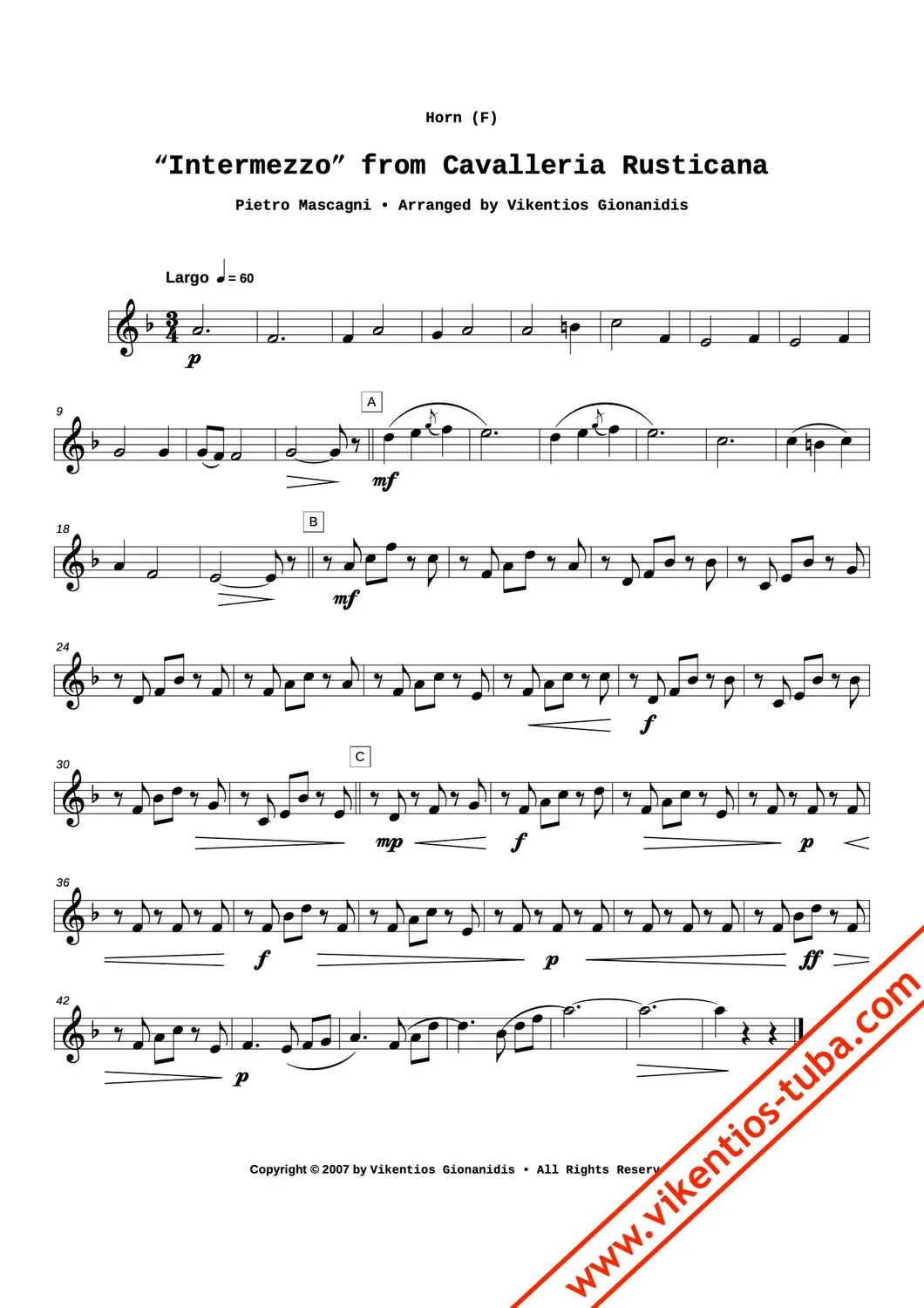 Vikentios Gionanidis Intermezzo Cavalleria Rusticana Noten Blech