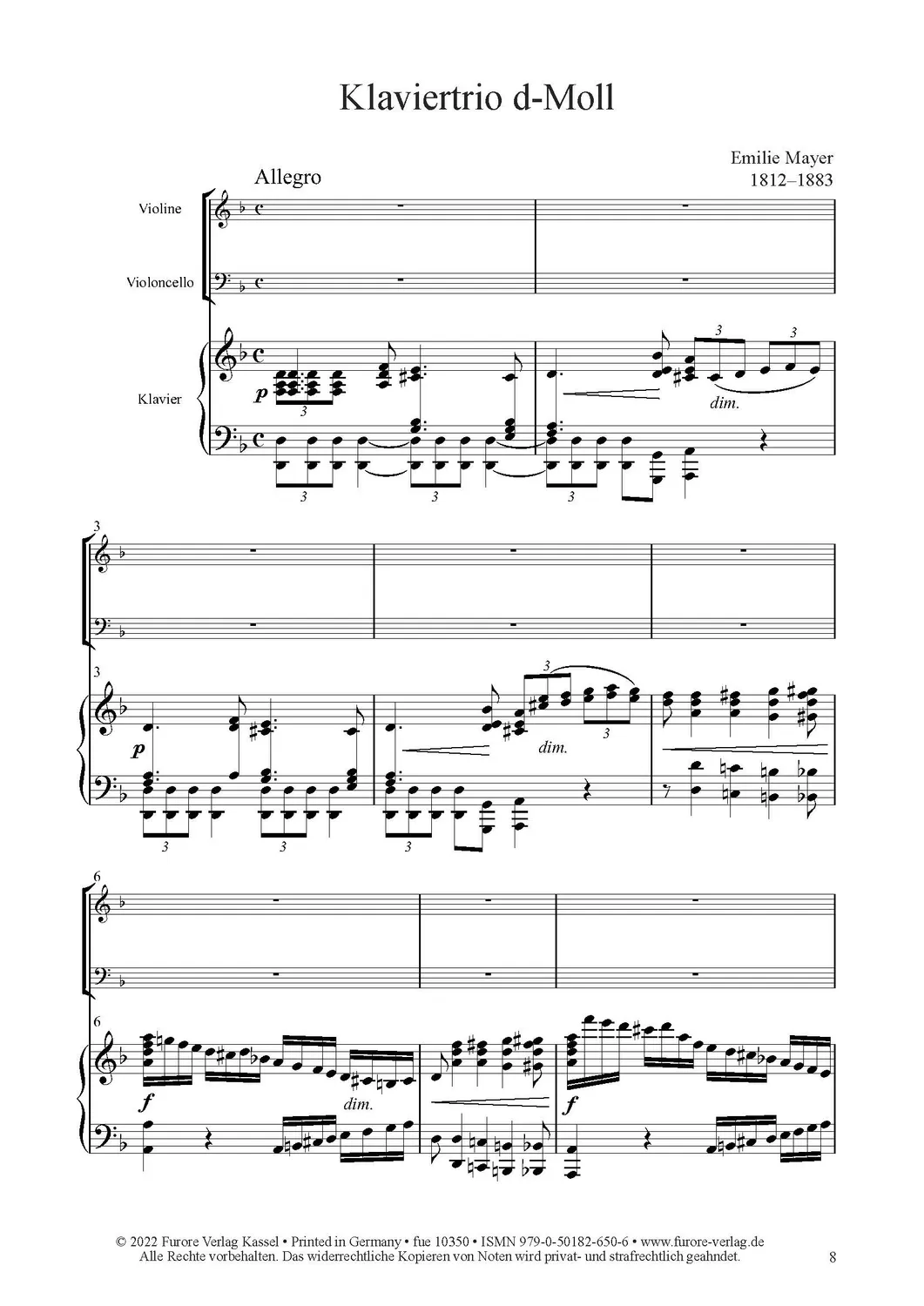 Furore Edition Piano Trio in D minor Klaviertrio
