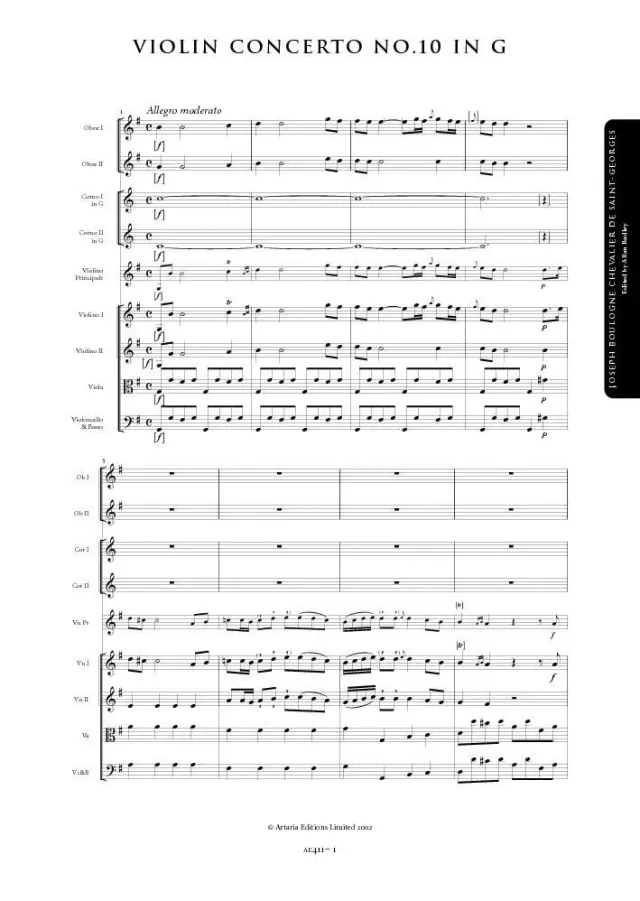 Artaria AE411 Saint-Georges Violinkonzert Nr.10 Noten G-Dur