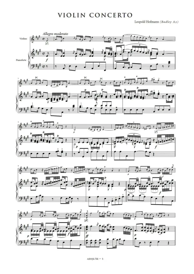 Artaria Hofmann, Leopold Violin Concerto in A major (Badley A2)