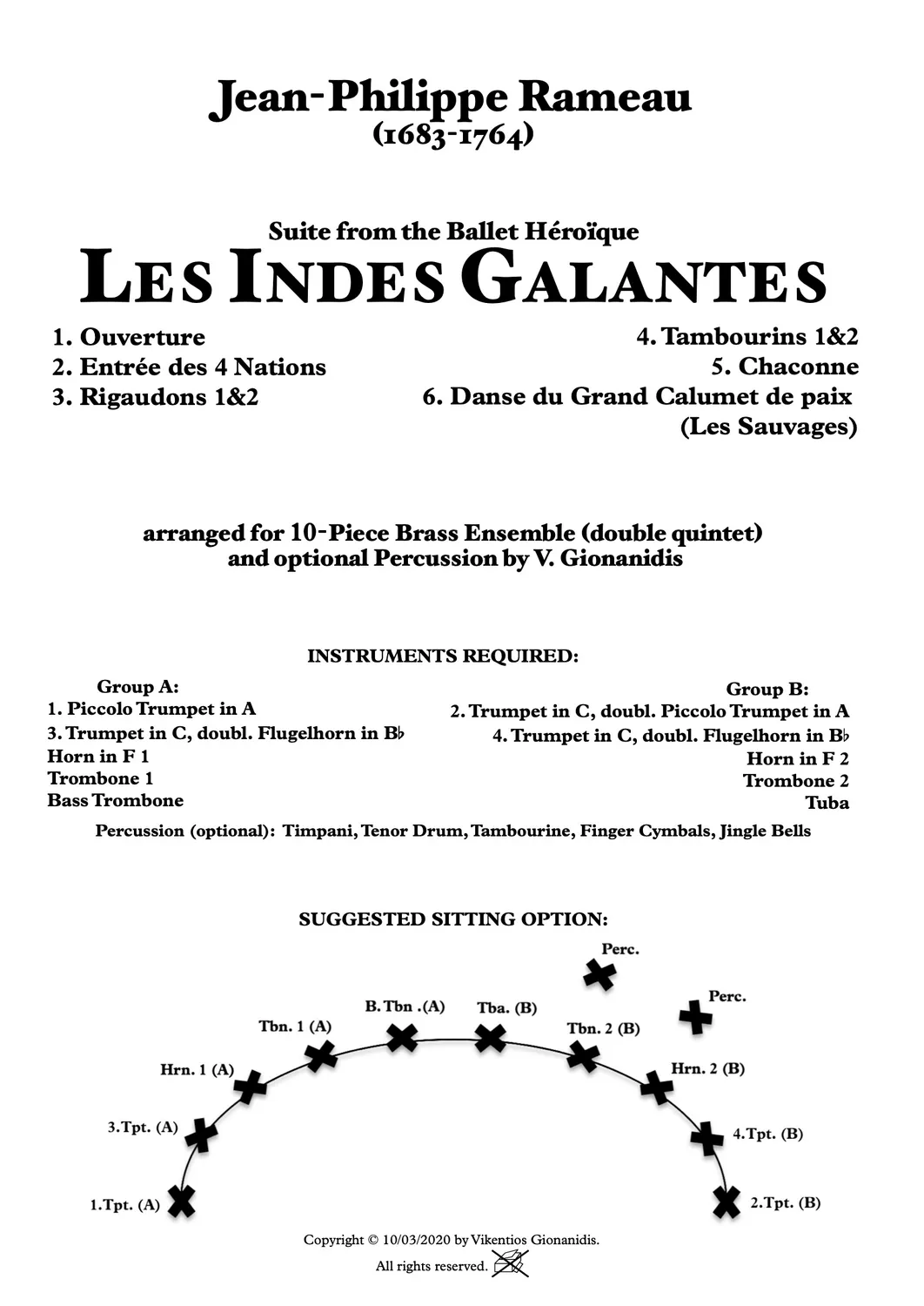 Vikentios Gionanidis Rameau Indes Galantes Noten Blechbläser