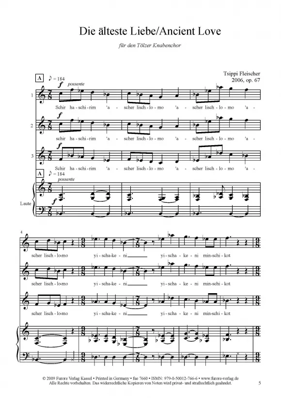 Furore Edition Die Älteste Liebe Knabenchor Laute Partitur