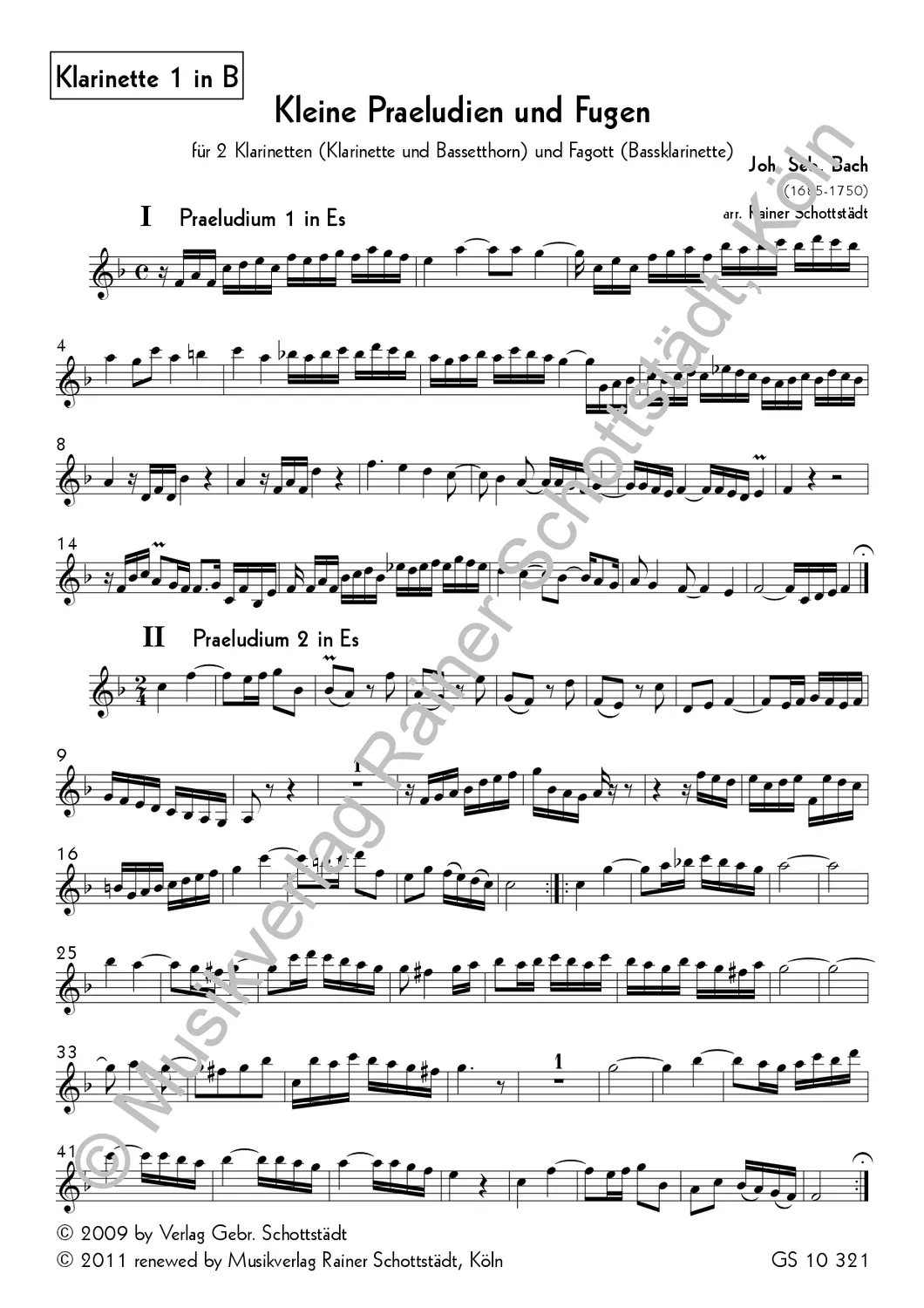 Musikverlag Rainer Schottstädt 9 Kleine Praeludien und Fugen Noten Klarinette