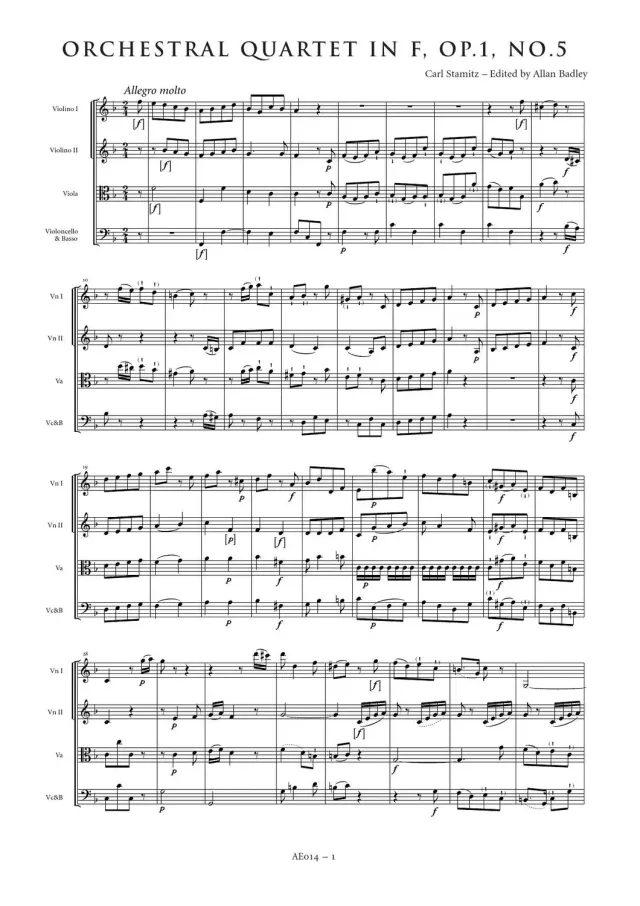 Artaria Stamitz Orchestral Quartet in F major, Op. 1, No. 5