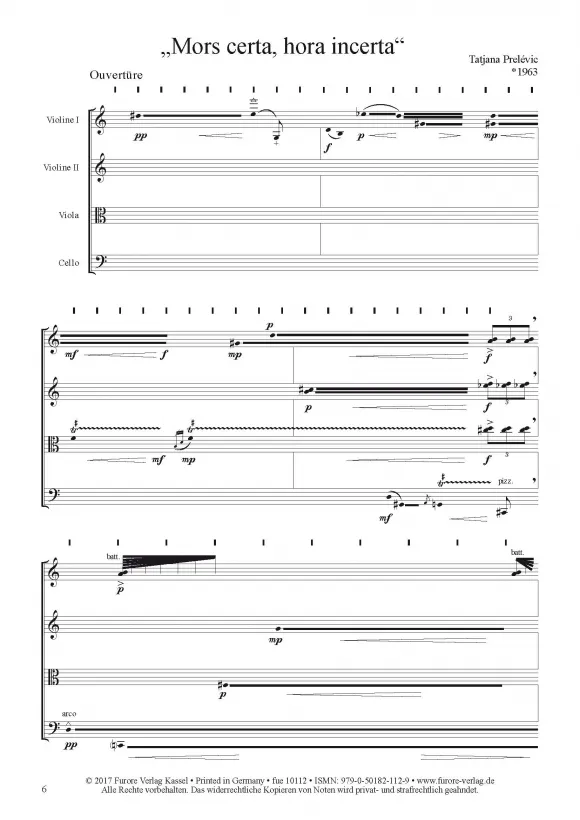 Furore Edition Mors certa hora incerta Streichquartett Noten