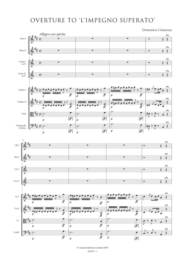Artaria Cimarosa Overture to 'L'Impegno superato' AE579 Partitur