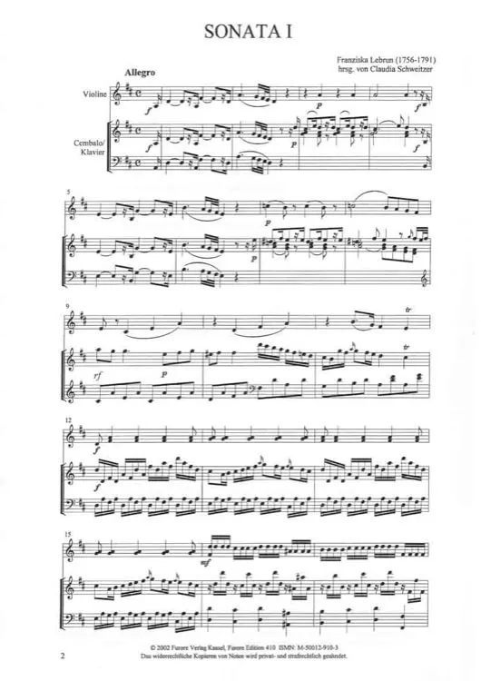 Furore Edition Sonaten op. 2 Vol. I Noten Violine Klavier