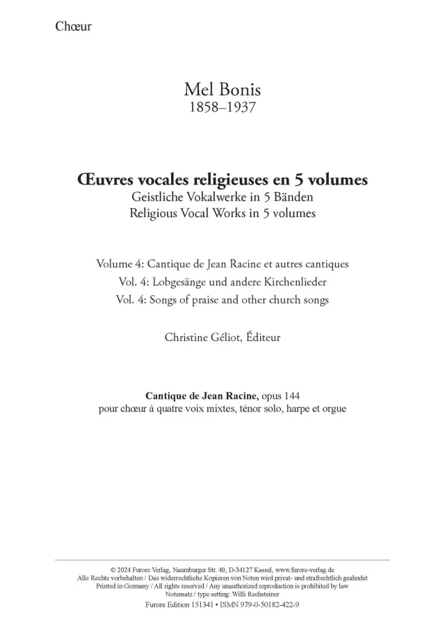 Furore Edition Geistliche Vokalwerke Band 4 Chorpartitur Kirchenlieder