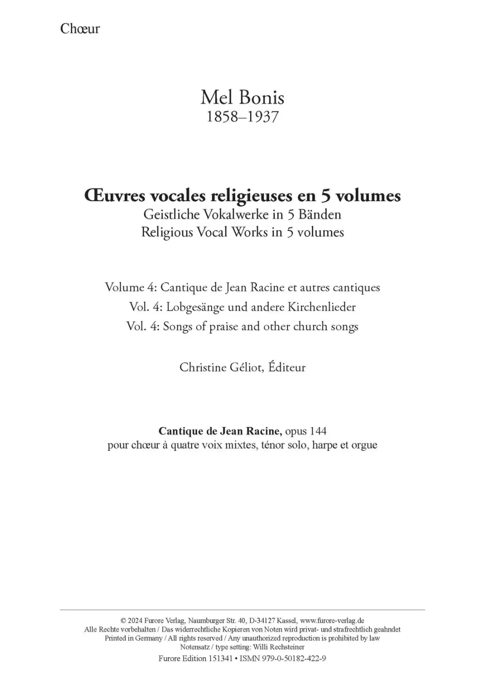 Furore Edition Geistliche Vokalwerke Band 4 Chorpartitur Kirchenlieder