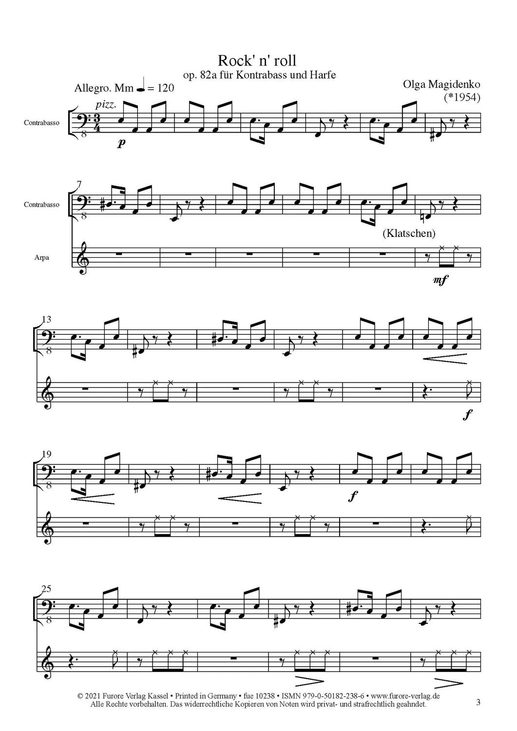 Furore Edition Rock‘ n‘ roll für Kontrabass und Harfe op. 82a