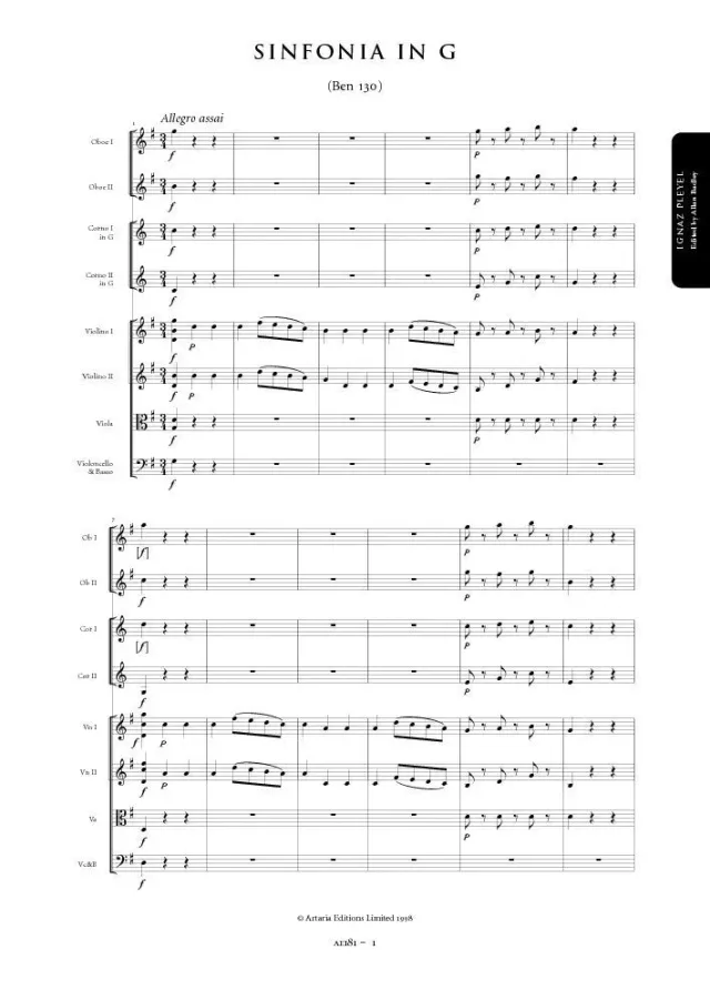 Artaria Pleyel Sinfonie G-Dur Benton 130 Partitur