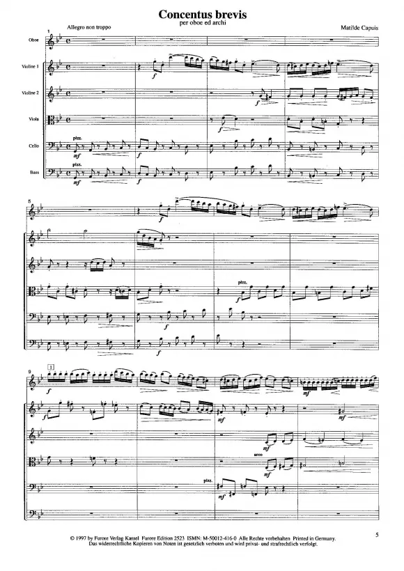 Furore Edition Concentus brevis Noten Oboe Streichorchester