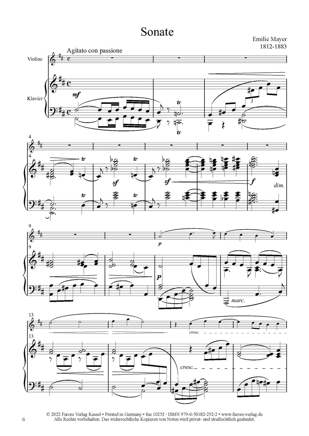 Furore Edition Sonate D-Dur Noten Violine Klavier