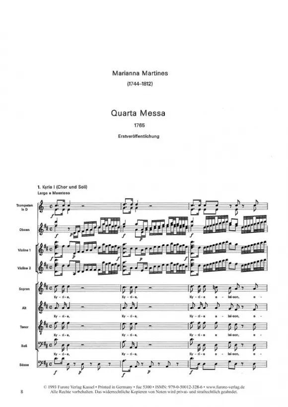 Furore Edition Quarta Messa Partitur Soli Chor Orchester