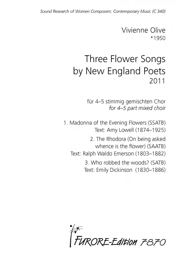 Furore Edition Three Flower Songs Chornoten gemischter Chor