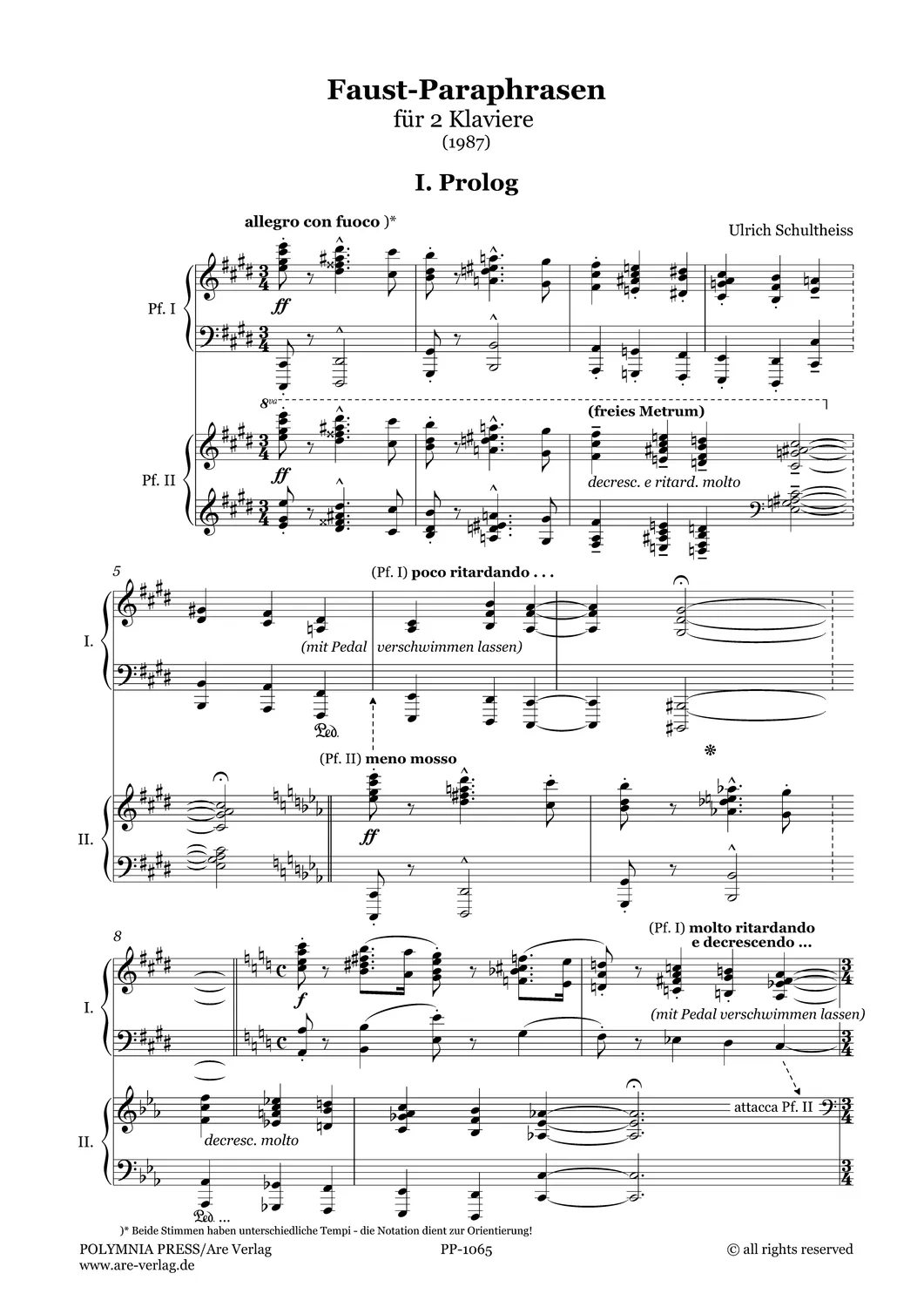 Are Musik Verlag Schultheiss Faust-Paraphrase Noten 2 Klaviere