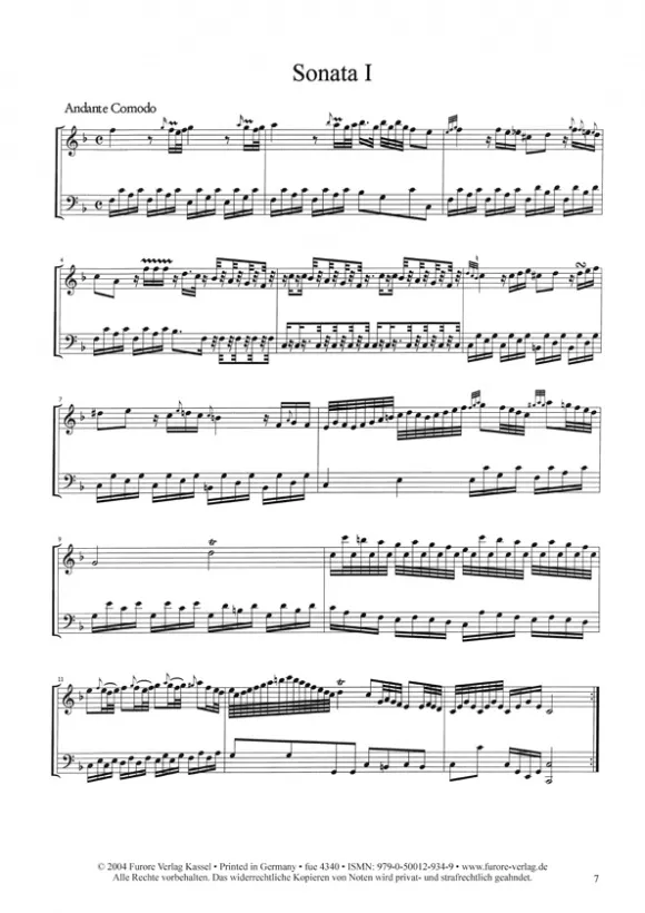 Furore Edition Six Sonatas op. 1 Cembalonoten I-III