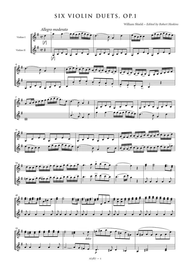 Artaria Shield Six Violin Duets Op.1 Noten für 2 Violinen