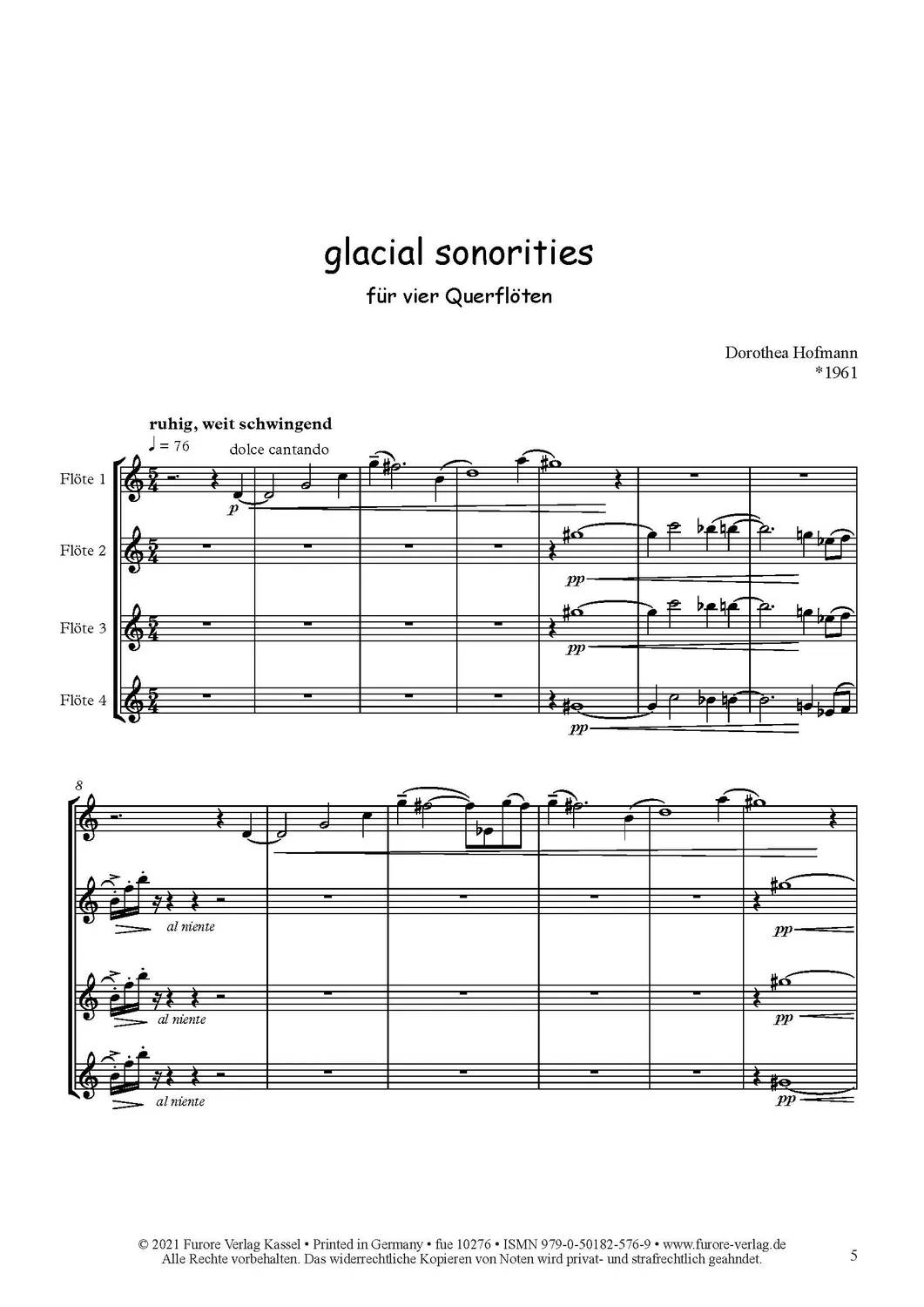 Furore Edition Glacial sonorities Flötenquartett Partitur Stimmen